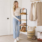 AVERO™ Juliet 4-Tier Wooden Shoe Ladder for Shoe Storage, Black and Light Honey Wood, Holds up to 4 Pairs - AVERO™