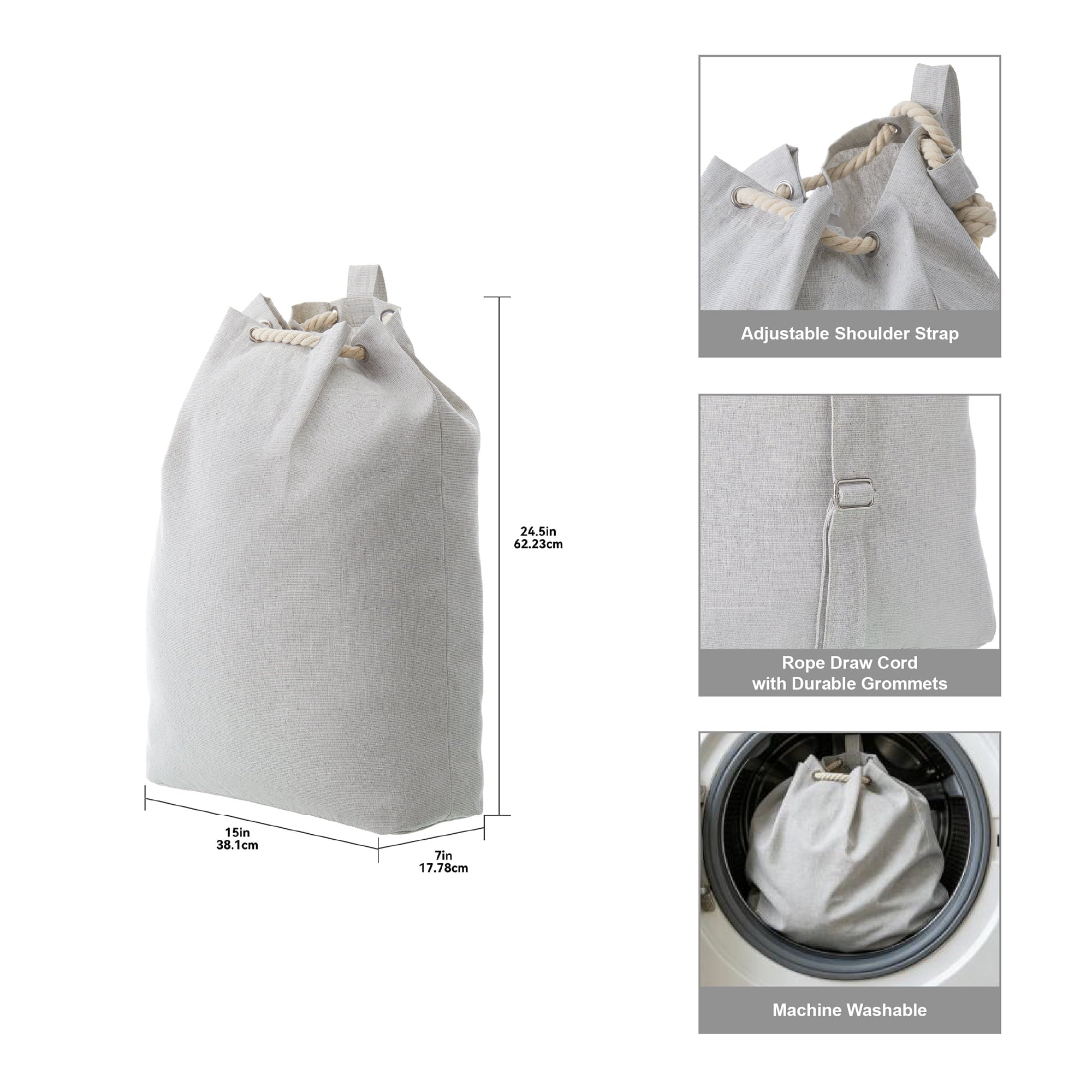 AVERO™ (2 Pack) Better Homes Gardens Polyester and Cotton Canvas Laundry Bag Gray 15 in W x 7 in D x 24.5 in H - AVERO™