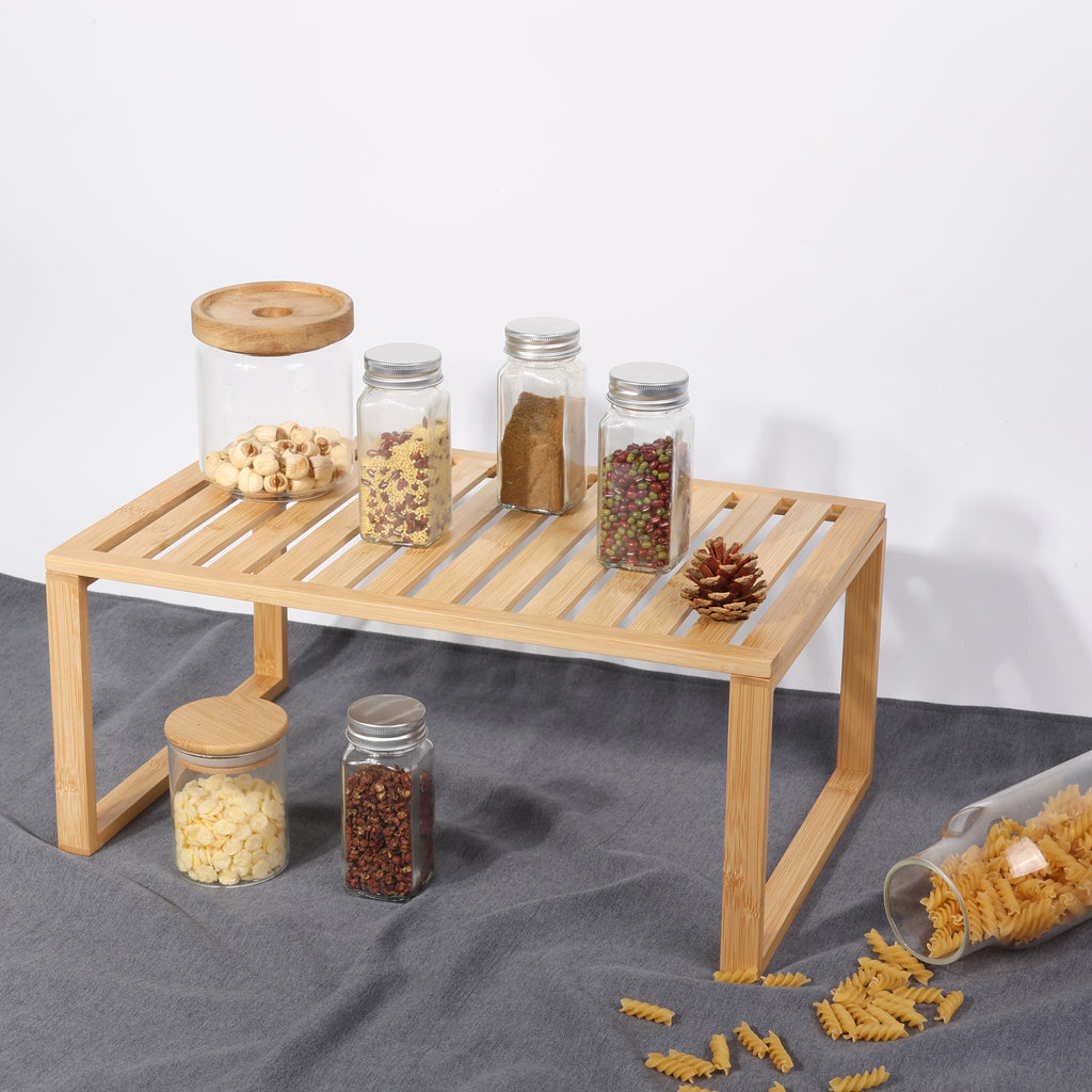 AVERO™ (2 Pack) Better Homes Gardens Bamboo Stackable Shelf Natural Bamboo Color Easy Assemble 16 x 10 x 1.18in - AVERO™