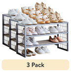 AVERO™ (3 pack) Decorative Gunmetal Grey Wood and Metal Shoe Rack - AVERO™