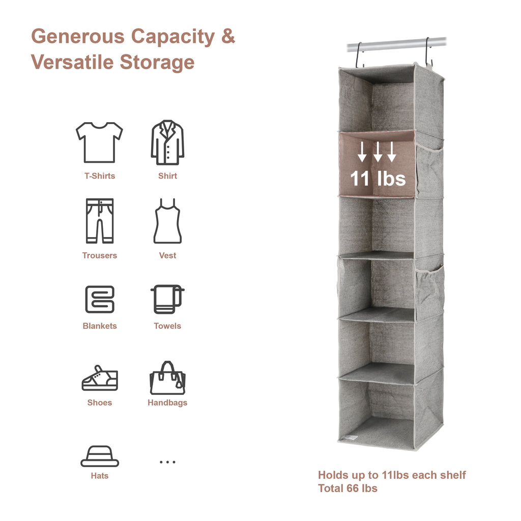 AVERO™ (4 pack) Gray Hanging Closet Organizer With 6 Shelves & Side Pockets - AVERO™