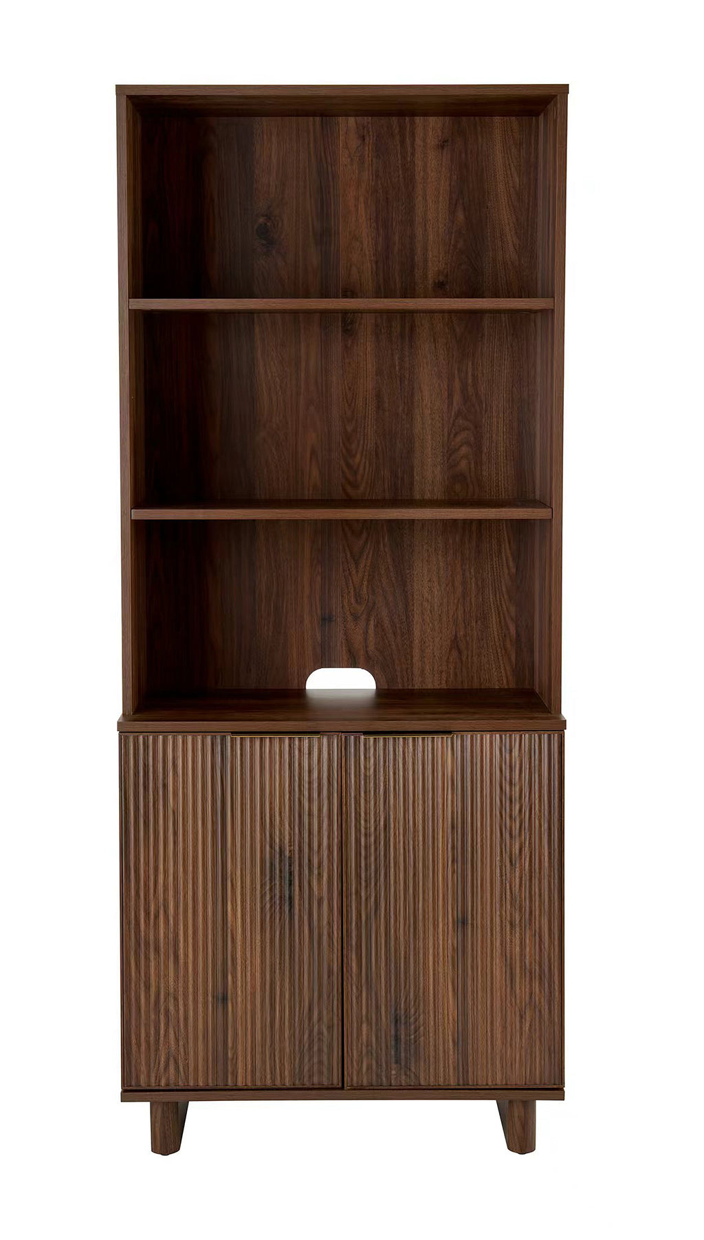 AVERO™ Lillian Fluted Bookcase with Doors and Storage, Walnut Finish - AVERO™