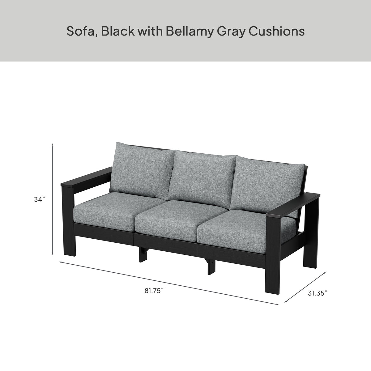AVERO™ Ezra Outdoor Sofa, Black Frame with Gray Cushions - AVERO™