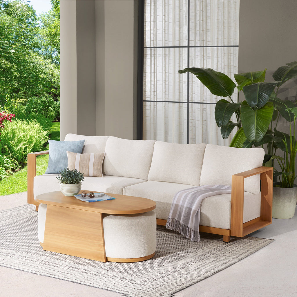 AVERO™ Juliet Outdoor Coffee Table with 2 Ottomans and Patio Cover, Beige - AVERO™