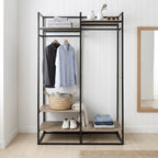 AVERO™ Jace Freestanding Metal 2-Rod Garment Clothes Rack with 4 Wooden Shelves, Black - AVERO™
