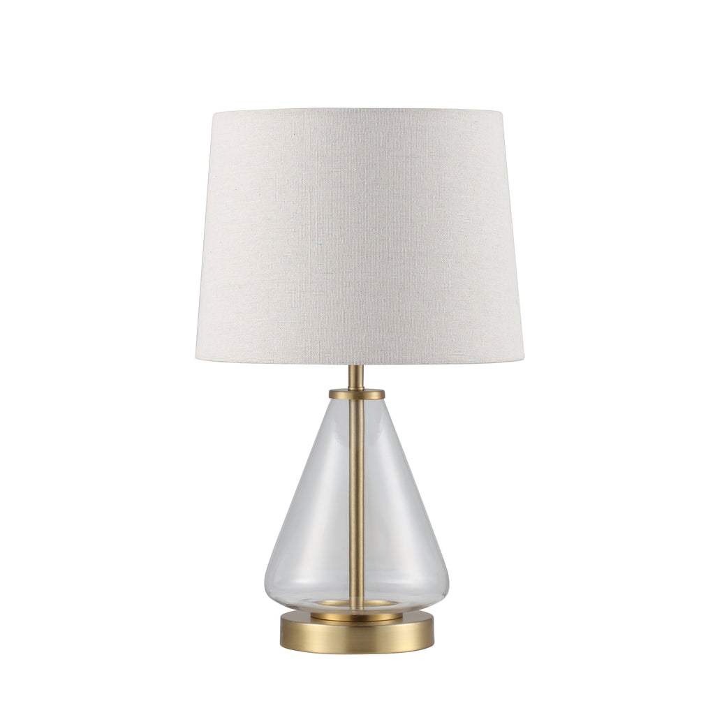 AVERO™ 18 in Clear Glass Table Lamp with Brass Metal Base and Beige Shade - AVERO™
