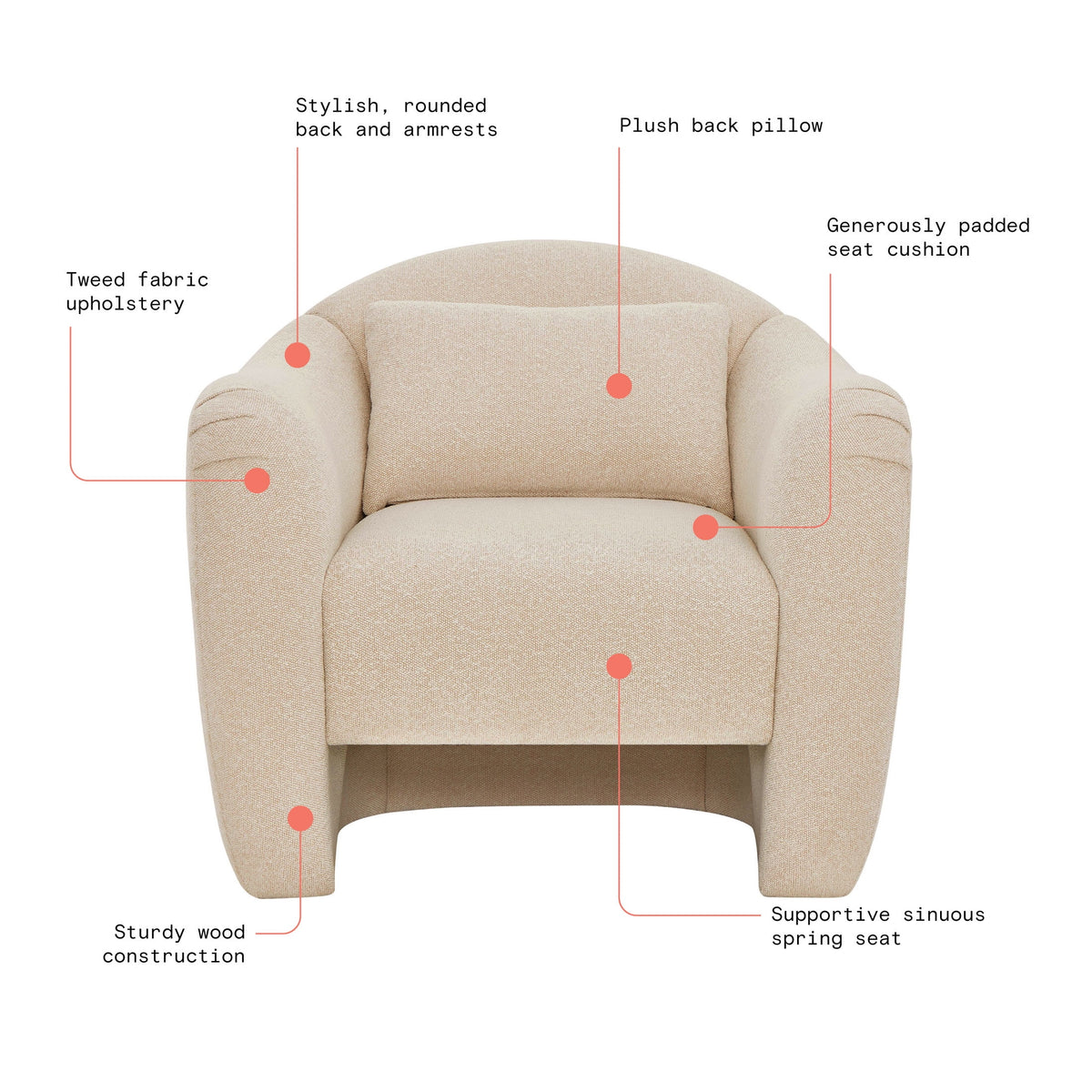 AVERO™ Beautiful Barrymore Accent Chair , Cream Shearling - AVERO™