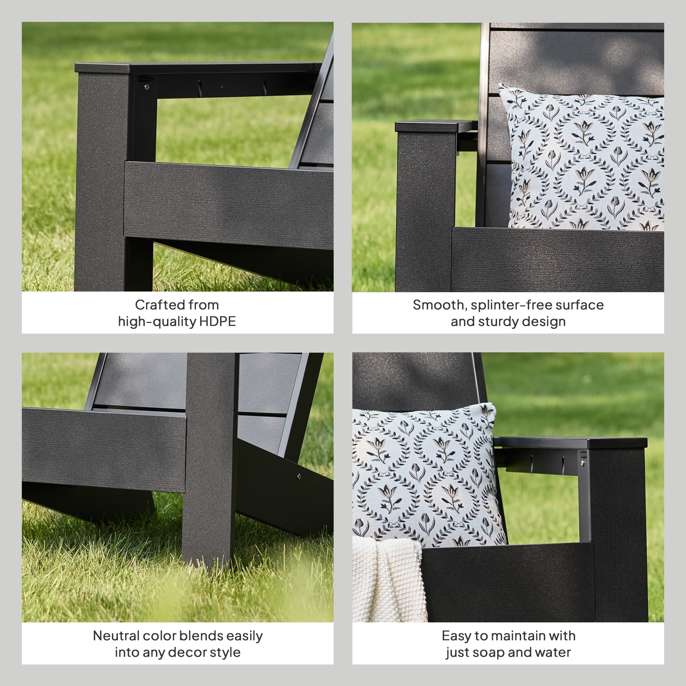 AVERO™ Ezra Outdoor HDPE Adirondack Chair, Black - AVERO™