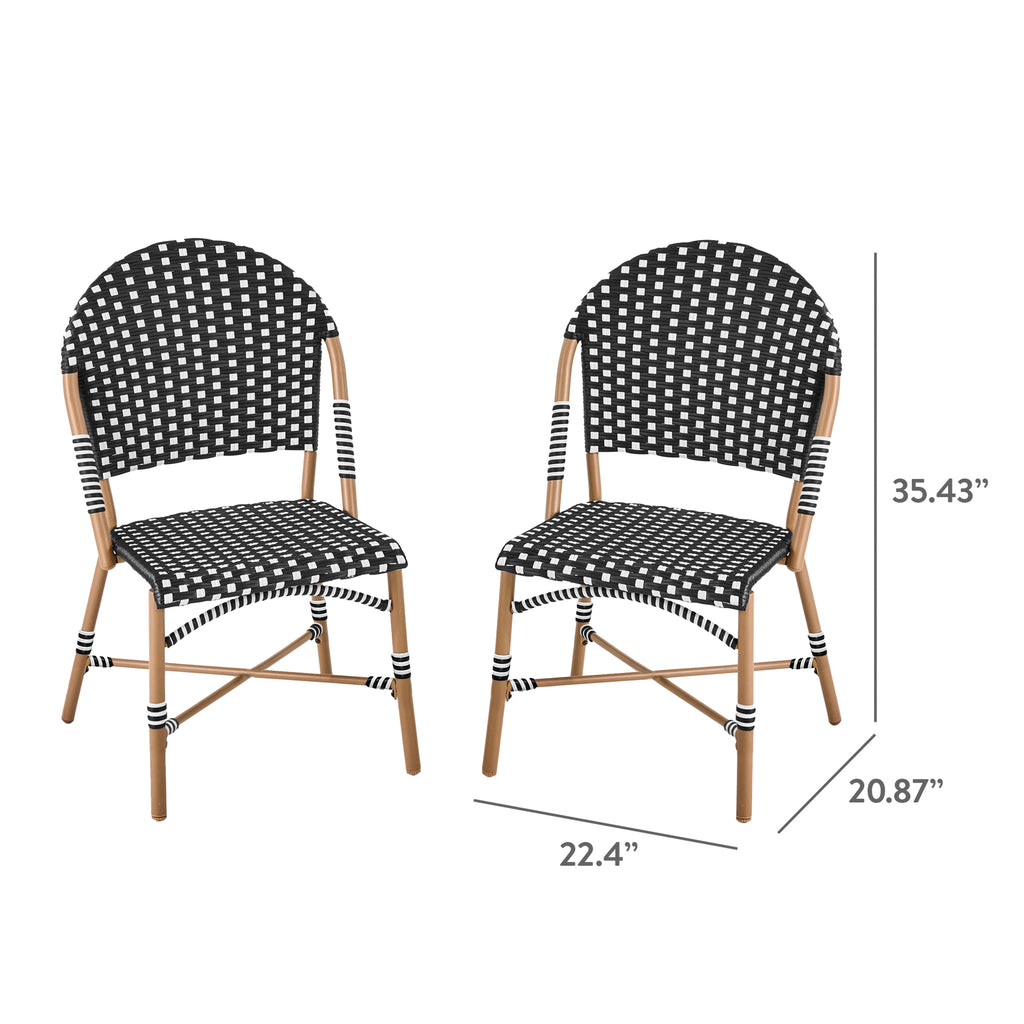 AVERO™ Lilah 2-Piece Wicker Outdoor Parisian Bistro Chairs, Black & White - AVERO™