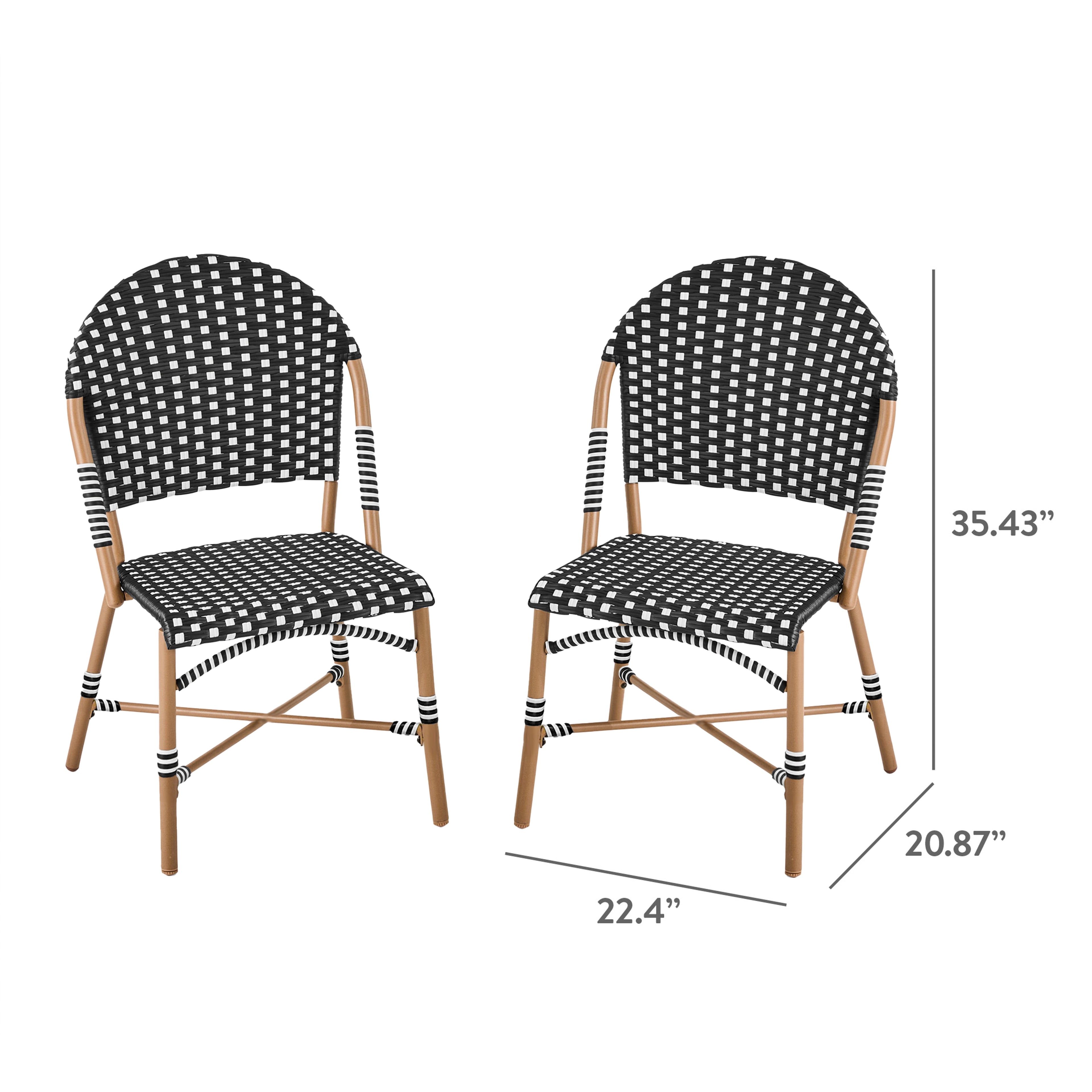 AVERO™ Lilah 2-Piece Wicker Outdoor Parisian Bistro Chairs, Black & White - AVERO™