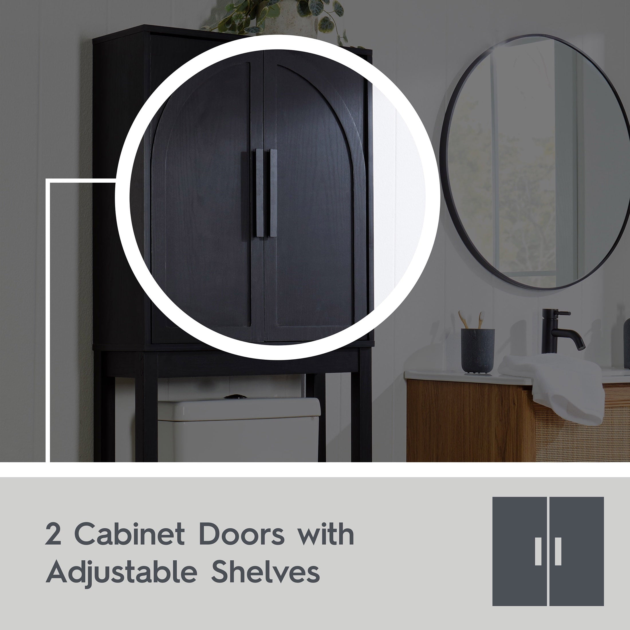 AVERO™ Juliet over-the-Toilet Space Saver Cabinet, 2 Adjustable Shelves, Black - AVERO™