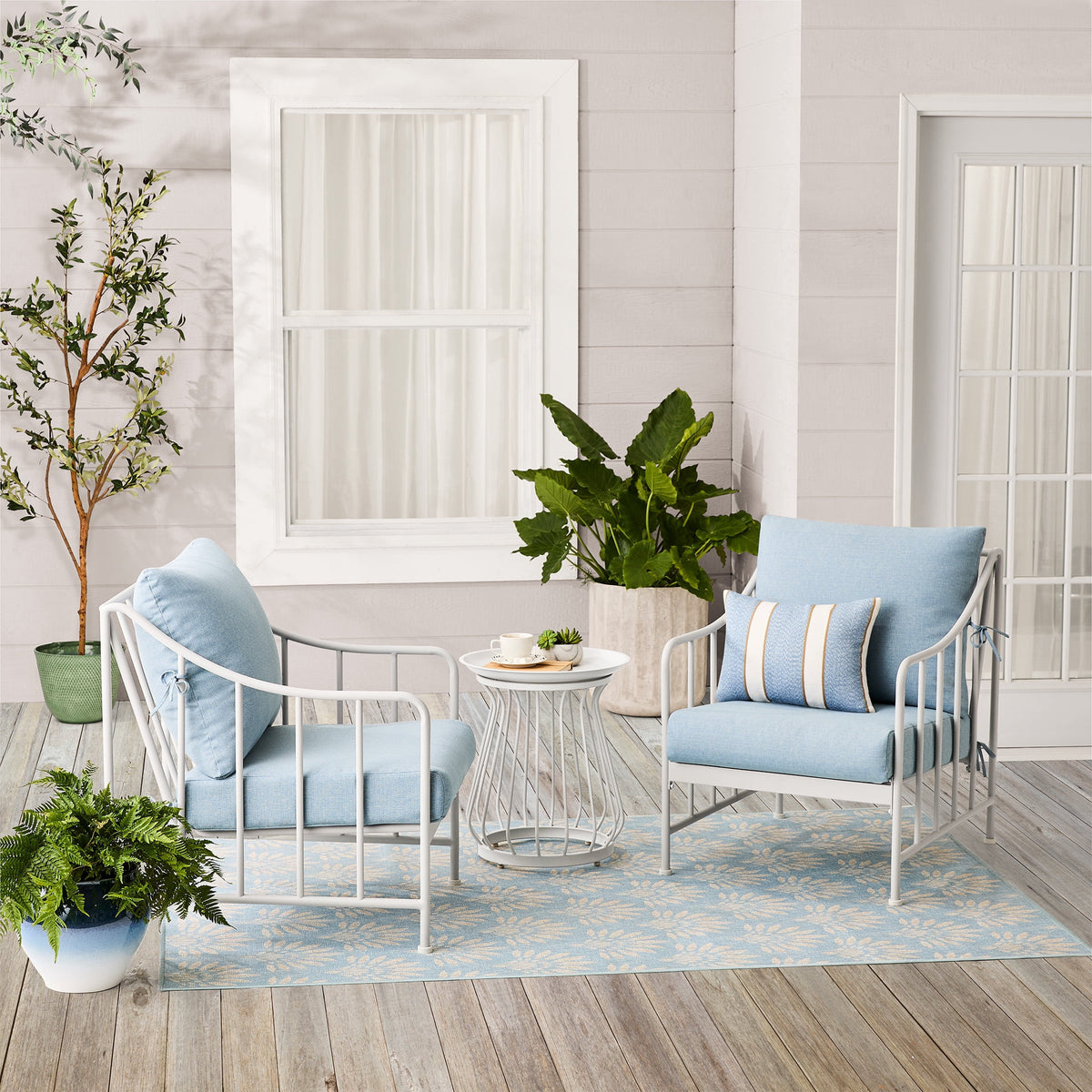 AVERO™ Aubrey 3-Piece Outdoor Steel Stationary Chat Set, Stripe Cushion