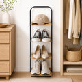 AVERO™ Juliet 4-Tier Wooden Shoe Ladder for Shoe Storage, Black and Light Honey Wood, Holds up to 4 Pairs - AVERO™