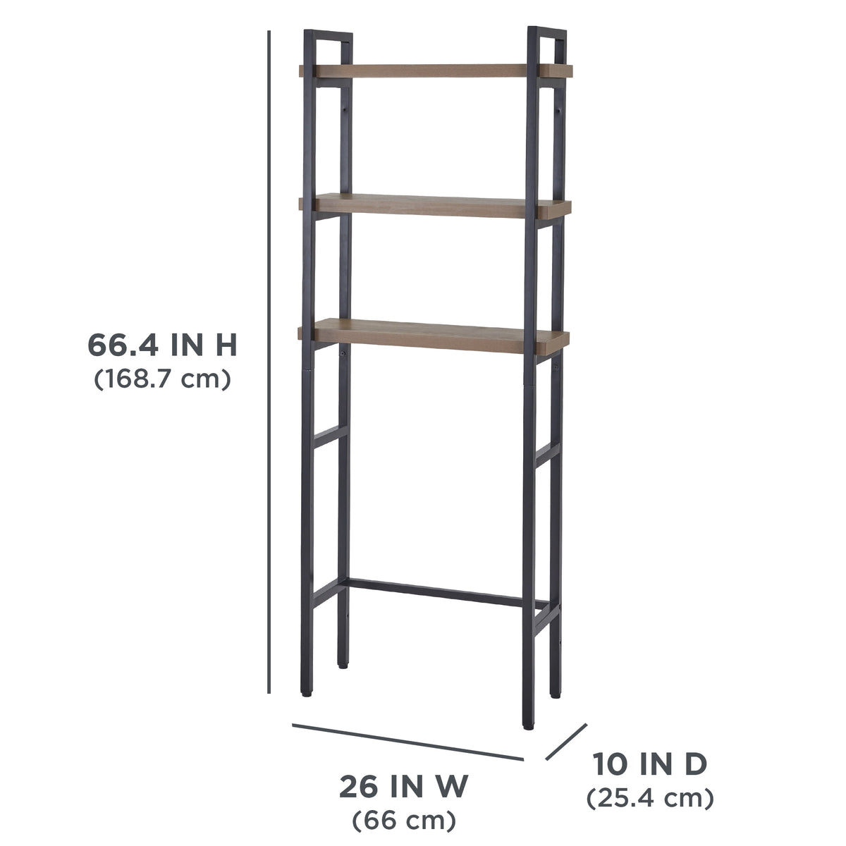 AVERO™ Jace 3-Shelf Over-the-Toilet Storage Shelf, Black Frame with Oak Shelves - AVERO™