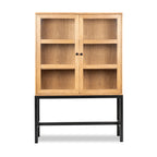 AVERO™ Ezra China Cabinet, Light Honey Finish and Black Stand - AVERO™
