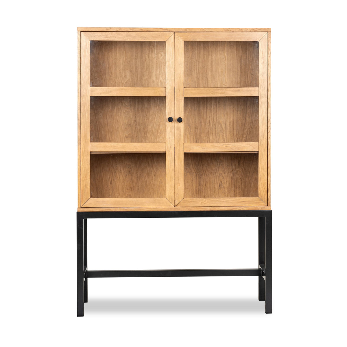 AVERO™ Ezra China Cabinet, Light Honey Finish and Black Stand - AVERO™