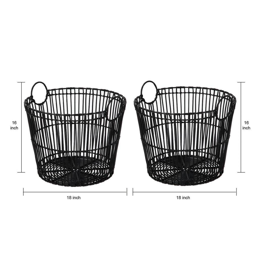 AVERO™ Large Black Poly Rattan Storage Baskets with Handles, Set of 2 - AVERO™