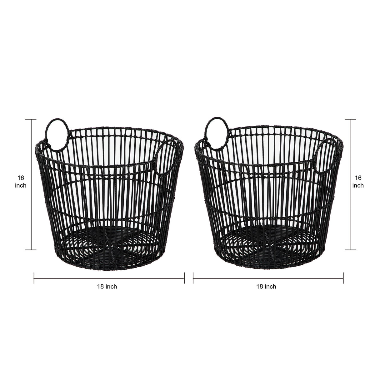 AVERO™ Large Black Poly Rattan Storage Baskets with Handles, Set of 2 - AVERO™