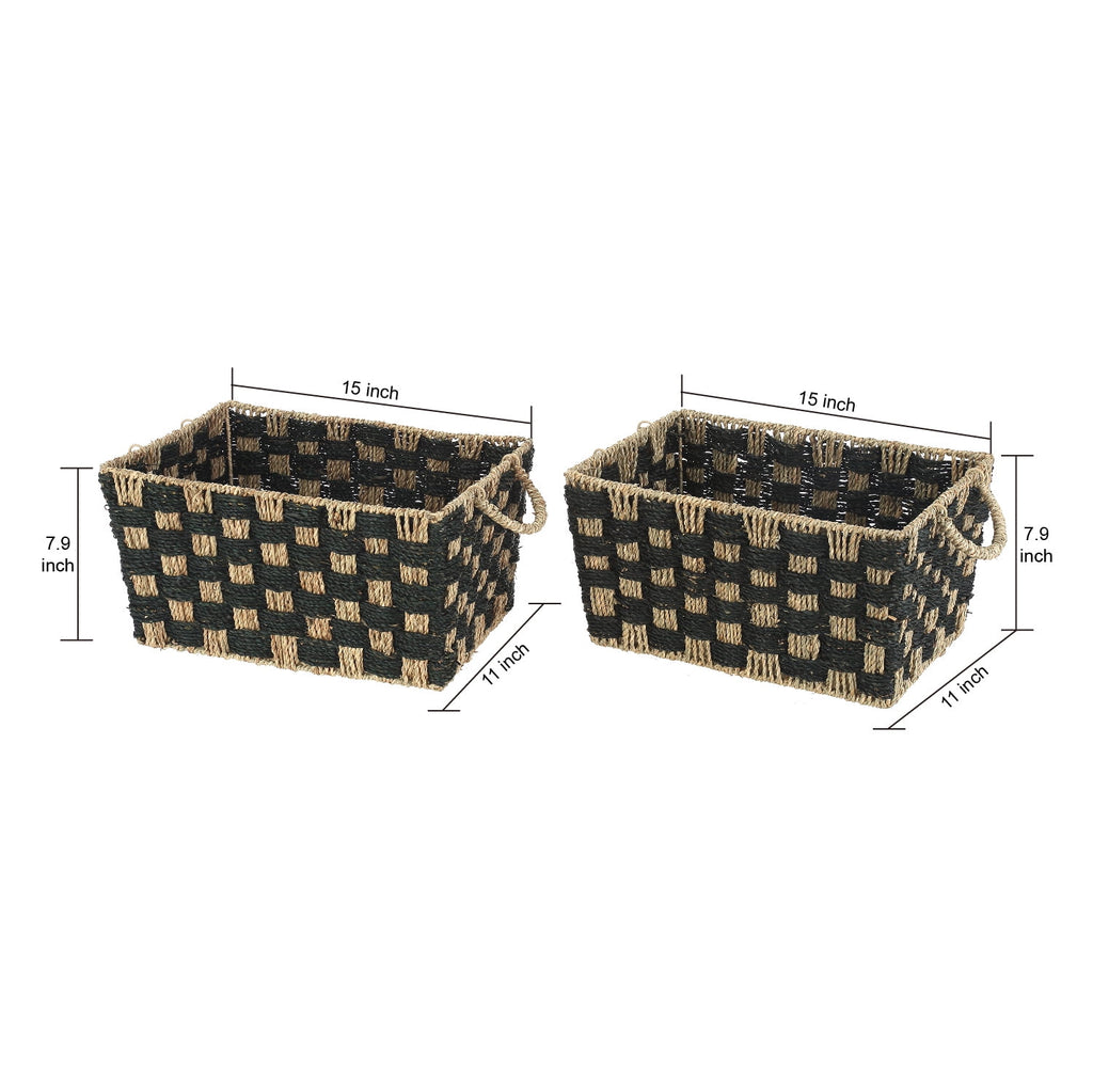 AVERO™ Large Rectangle Checkered Seagrass Storage Basket with Handles, 2 Pack - AVERO™