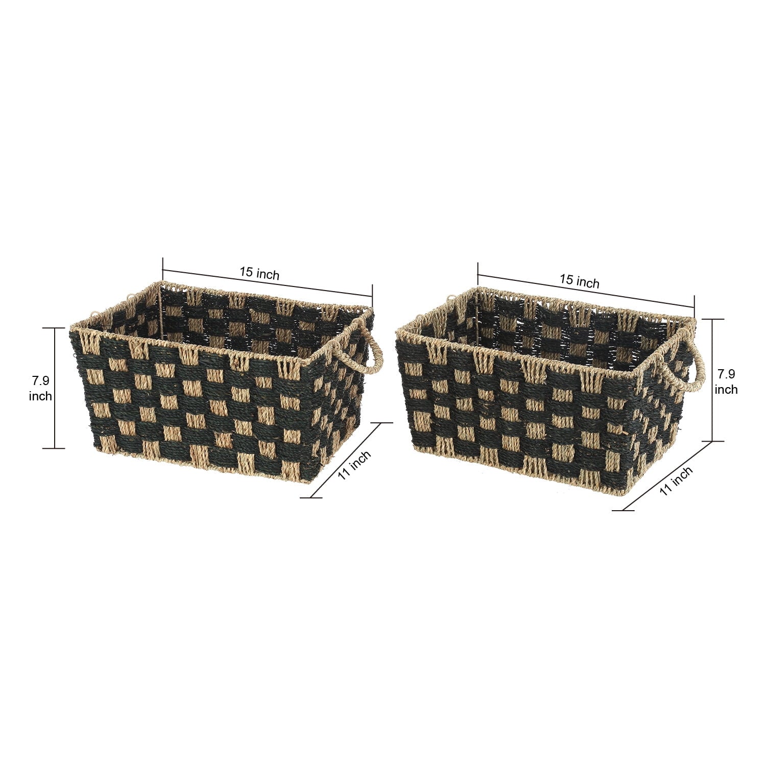 AVERO™ Large Rectangle Checkered Seagrass Storage Basket with Handles, 2 Pack - AVERO™