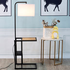 AVERO™ 54" Matte Black Metal Floor Lamp with Faux Wood Table and Magazine Rack - AVERO™