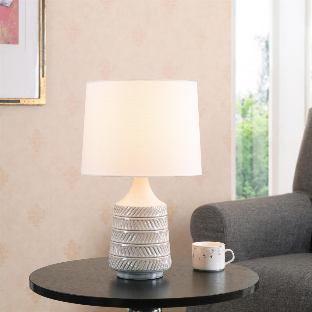 AVERO™ White and Beige Etched Ceramic Table Lamp with Shade 17"H - AVERO™