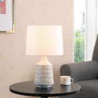 AVERO™ White and Beige Etched Ceramic Table Lamp with Shade 17"H - AVERO™