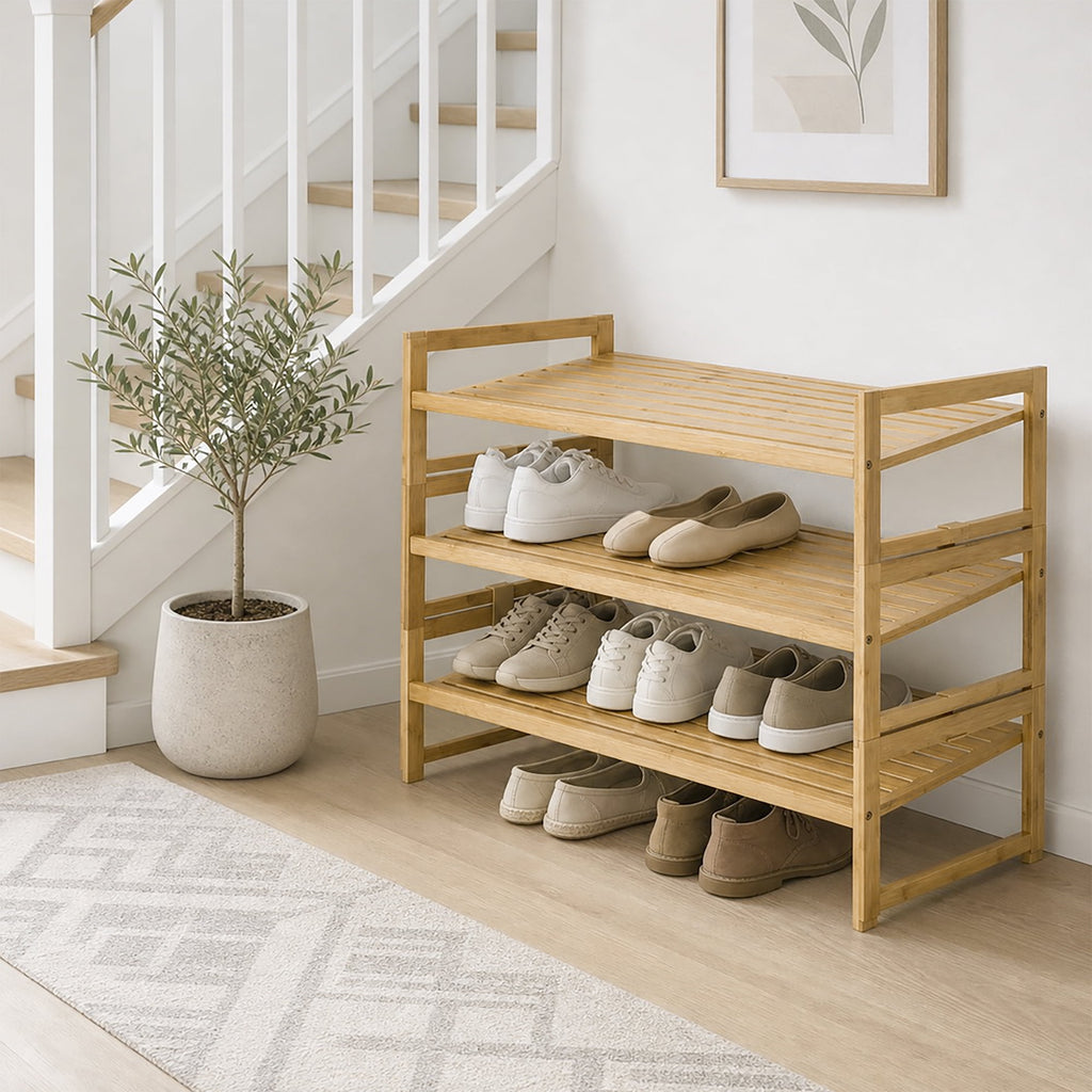 AVERO™ (2 pack) Bamboo 3-Tier Shoe Rack for 9 Pairs - AVERO™