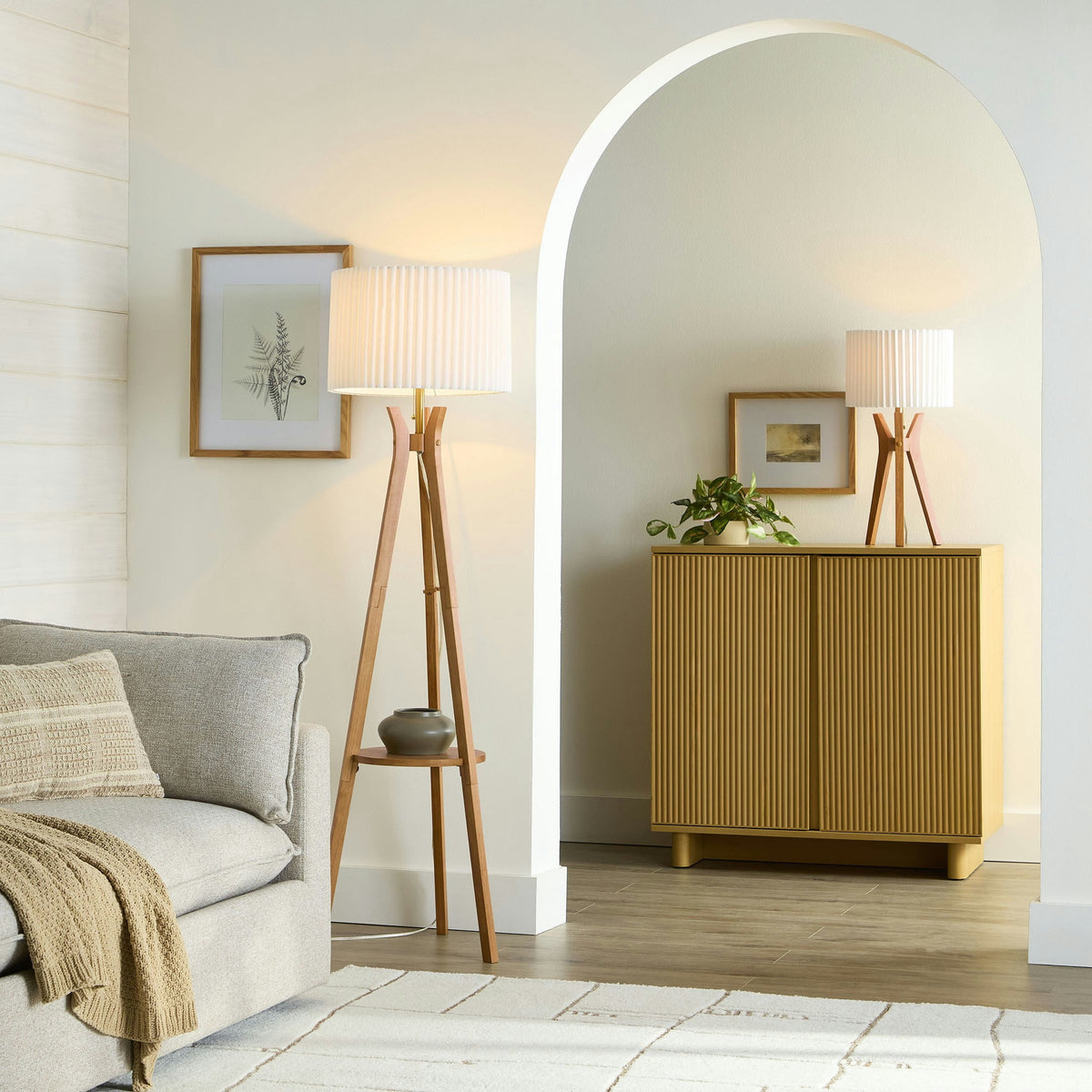 AVERO™ 24 in Tripod Table Lamp with Natural Wood Base and Pleated Shade - AVERO™