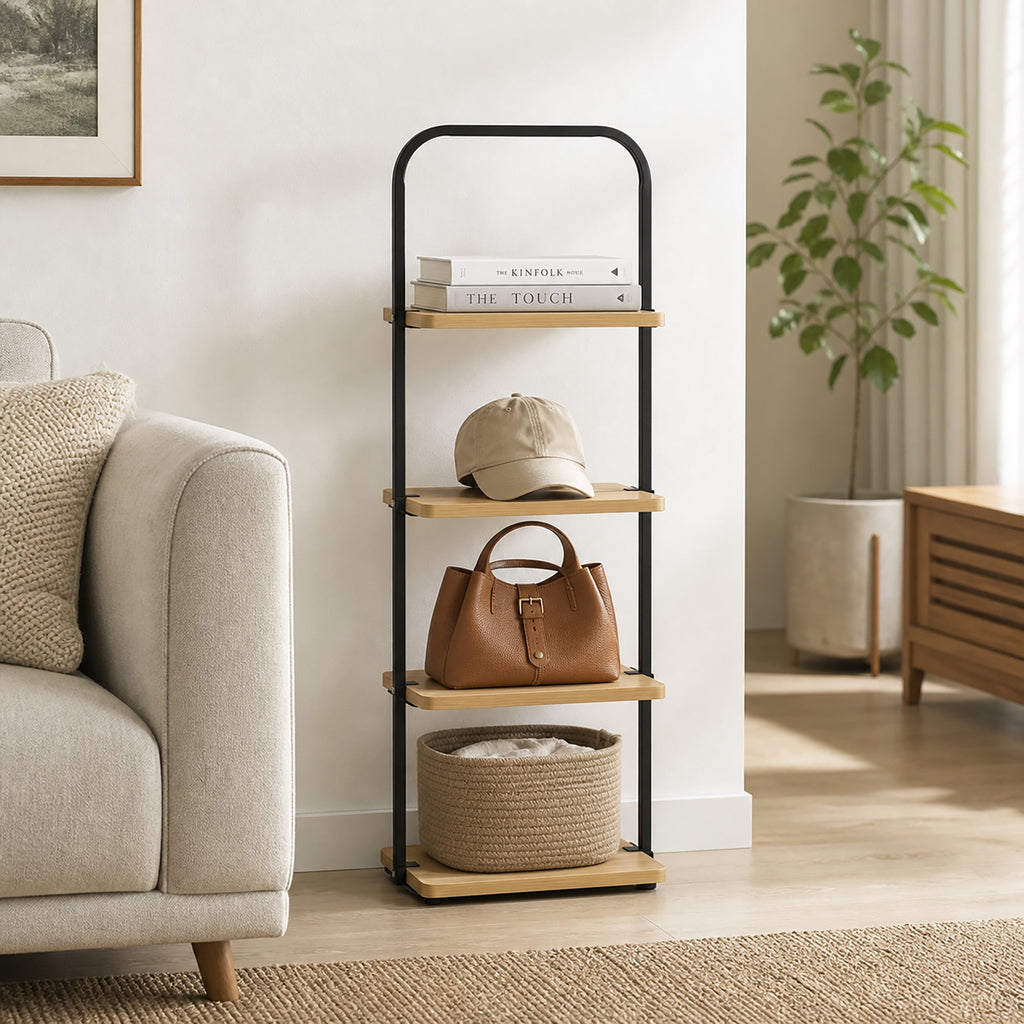 AVERO™ Juliet 4-Tier Wooden Shoe Ladder for Shoe Storage, Black and Light Honey Wood, Holds up to 4 Pairs - AVERO™