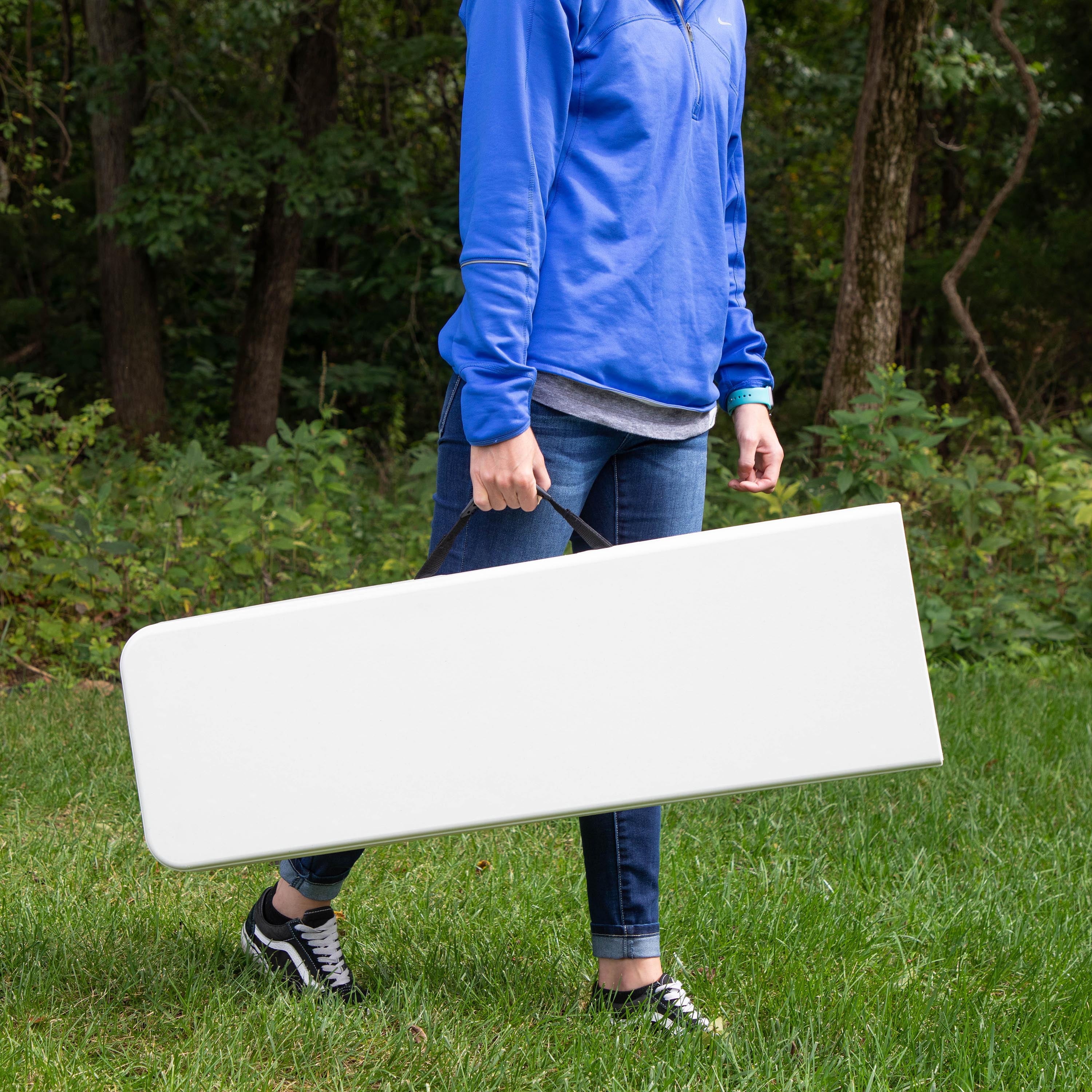 AVERO™ 6' Centerfold Bench, Steel Frame, Indoor Outdoor, Includes Carry Handle, White - AVERO™
