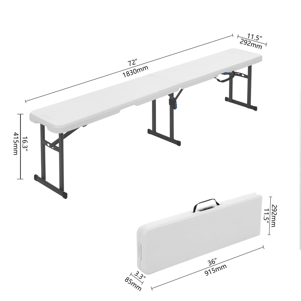 AVERO™ 6' Centerfold Bench, Steel Frame, Indoor Outdoor, Includes Carry Handle, White - AVERO™