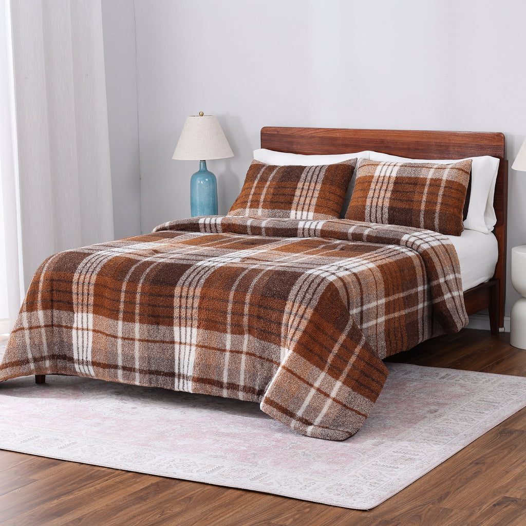AVERO™ 3-Piece Brown Plaid Cozy Knit Comforter Set, King - AVERO™