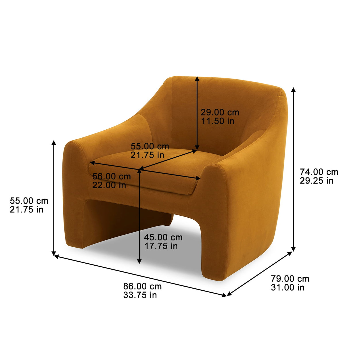 AVERO™ Emerson Curvy Accent Chair, Ochre Velvet - AVERO™