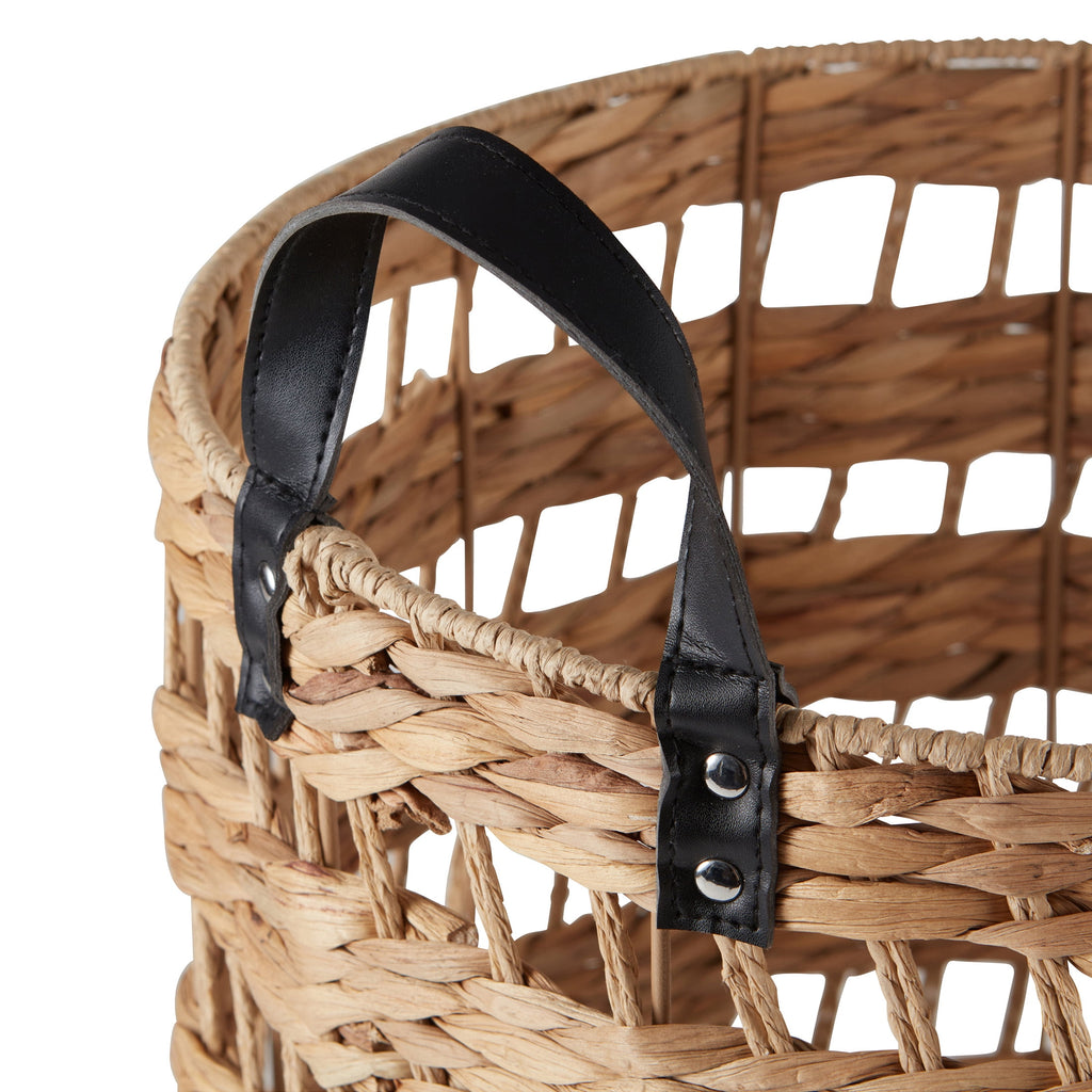 AVERO™ 2-Pack Round Decorative Storage Baskets with Faux Leather Handles, Natural, 14.5 in x 16.5 in - AVERO™
