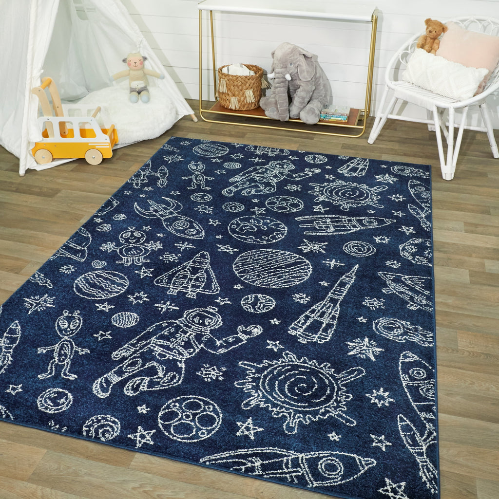 AVERO™ Navy Space Indoor Kids Rug, 4' x 5'5" - AVERO™