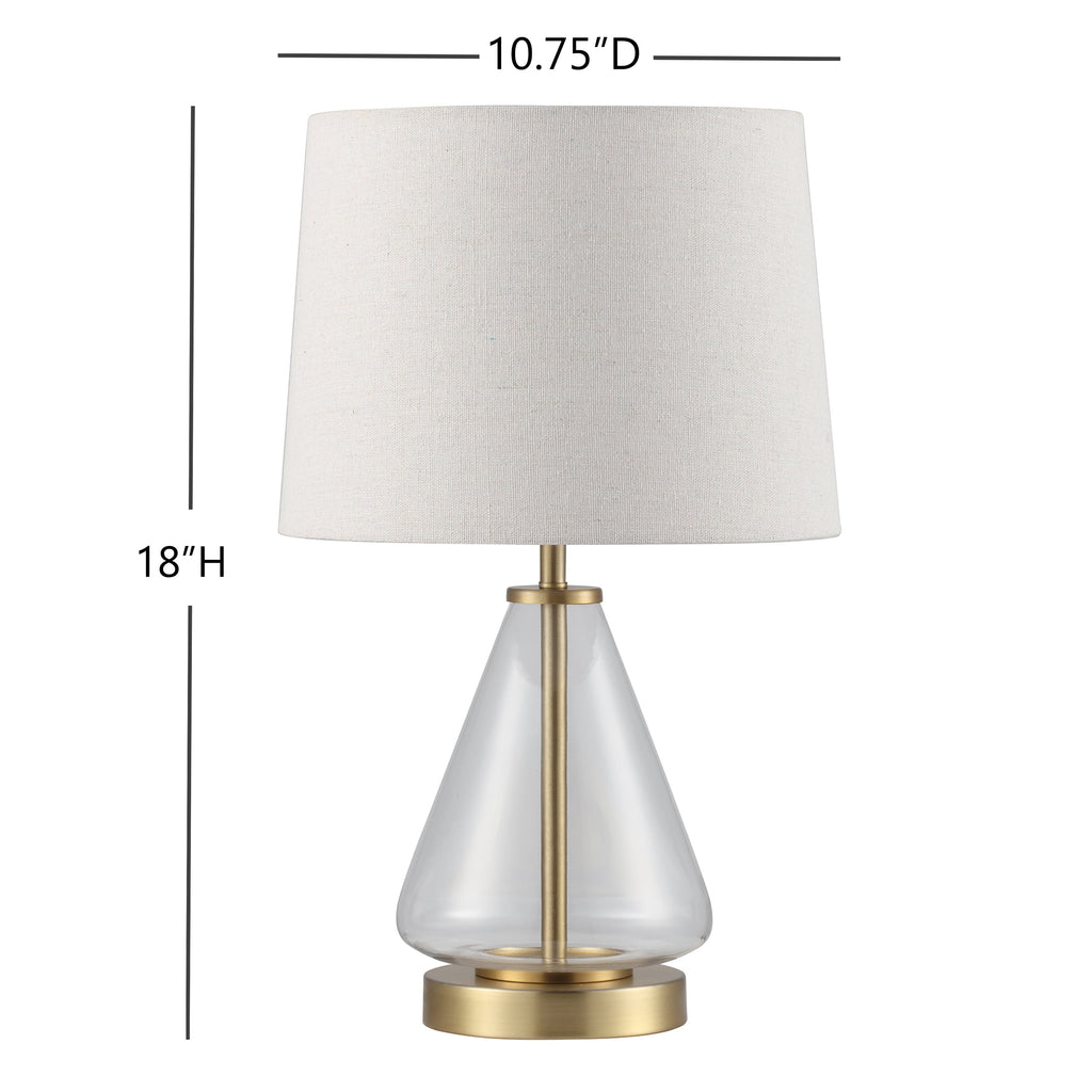 AVERO™ 18 in Clear Glass Table Lamp with Brass Metal Base and Beige Shade - AVERO™