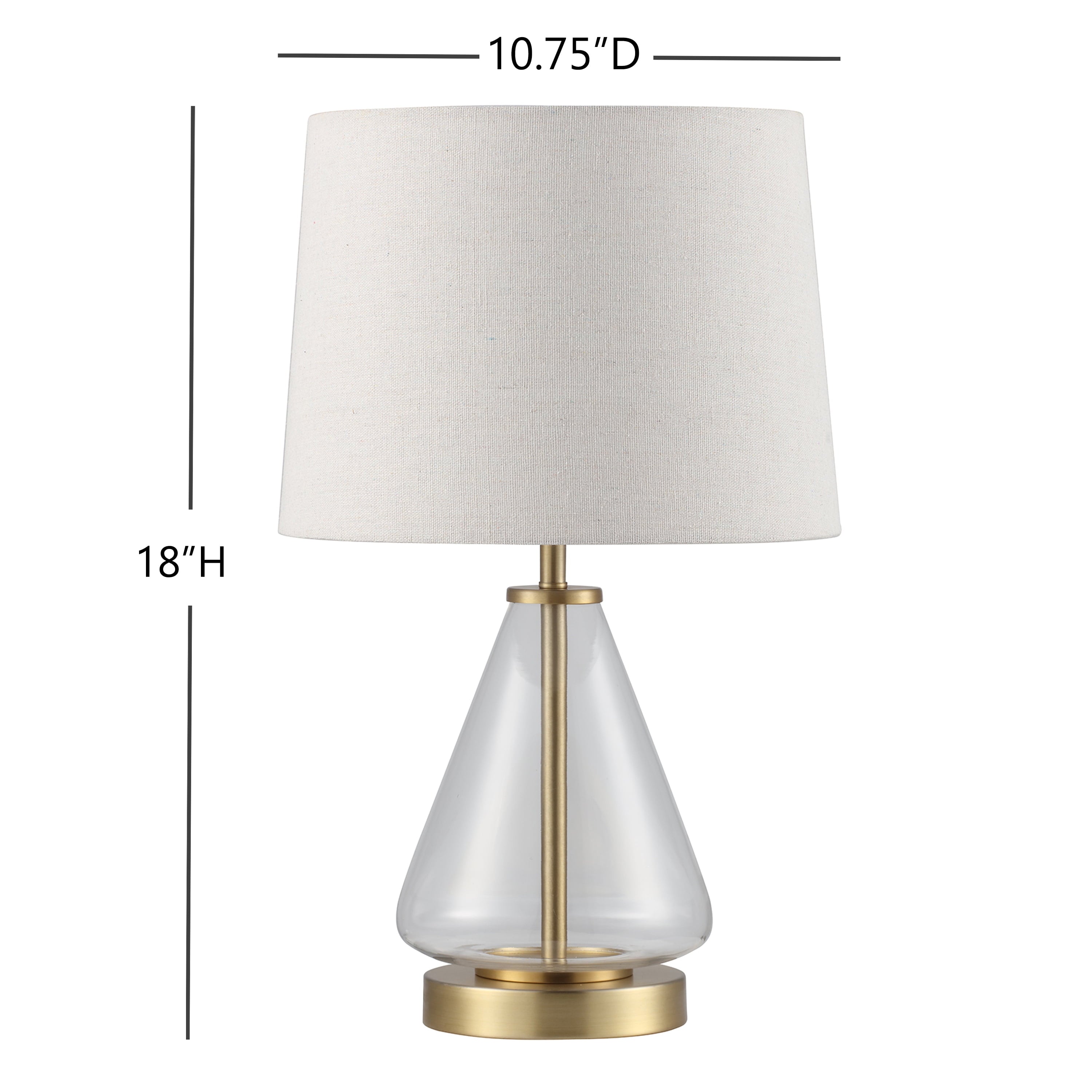 AVERO™ 18 in Clear Glass Table Lamp with Brass Metal Base and Beige Shade - AVERO™