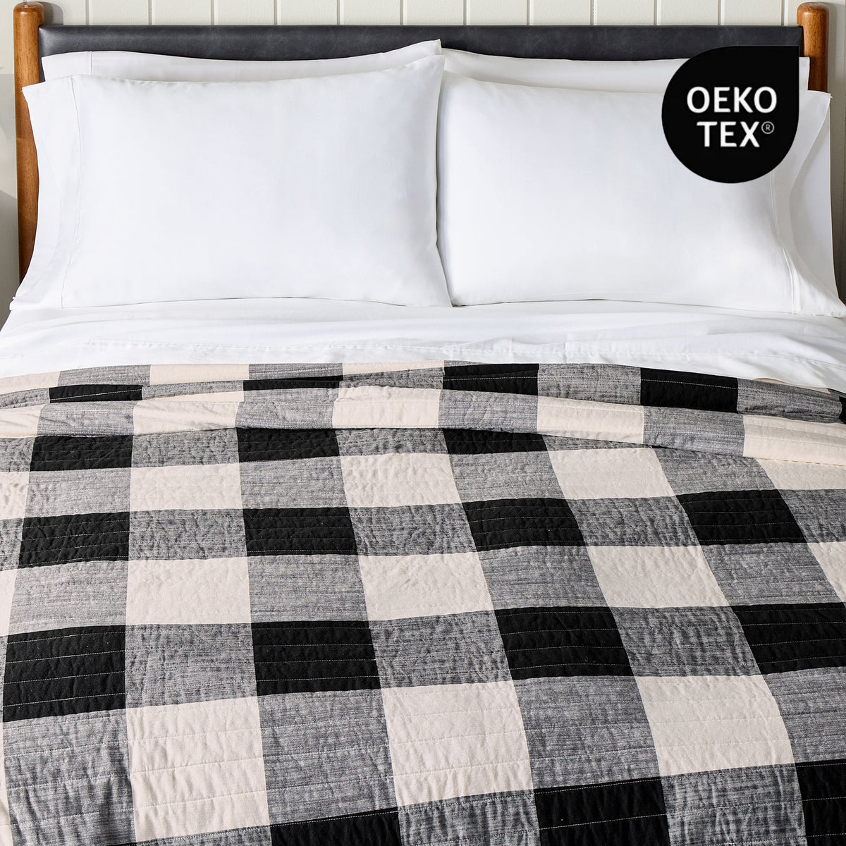 AVERO™ Buffalo Plaid Cotton Quilt, King, Black & White Bedding - AVERO™