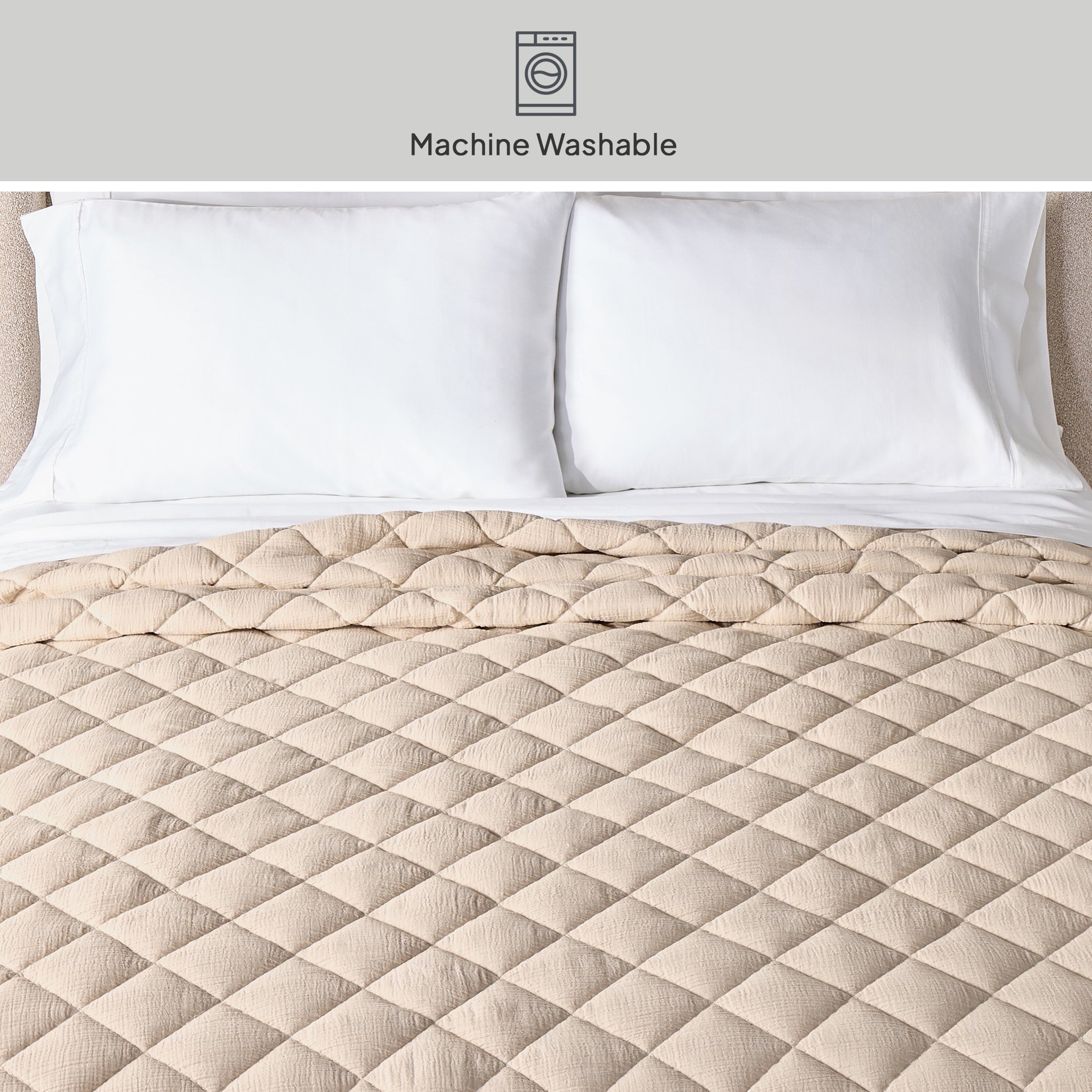 AVERO™ Papyrus Beige Diamond Cotton Gauze Quilt, King - Breathable Cotton Bedding - AVERO™