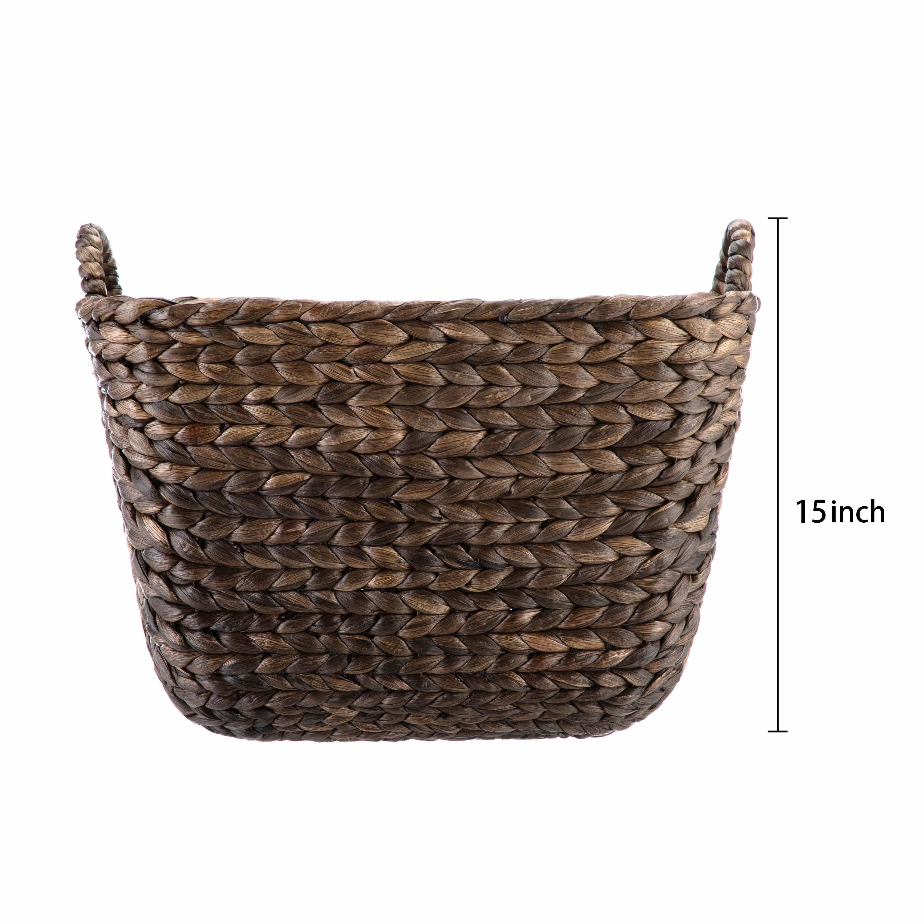 AVERO™ Beachcomber Handwoven Water Hyacinth Storage Basket with Handles, Dark Brown - AVERO™