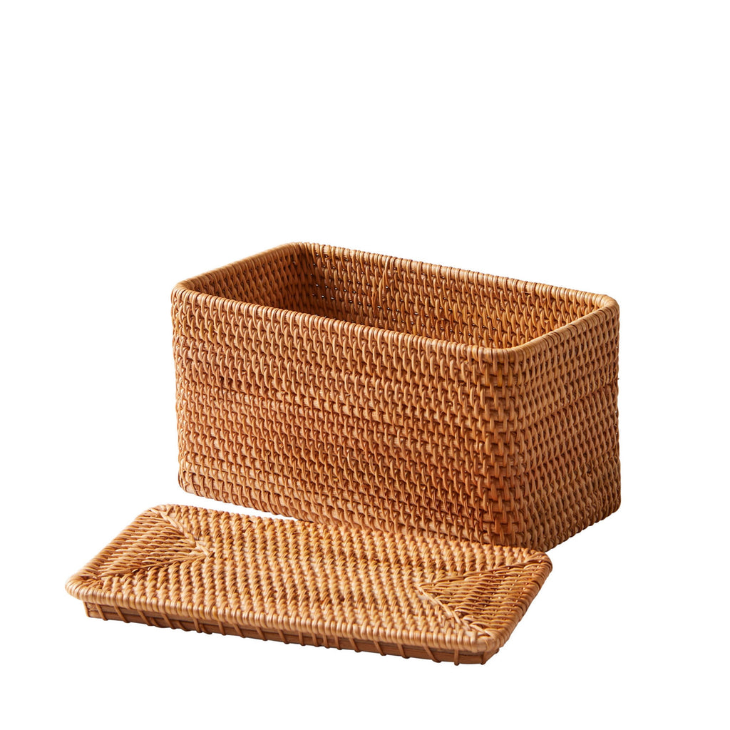 AVERO™ Brown Rattan Organizer Basket with Lid - AVERO™