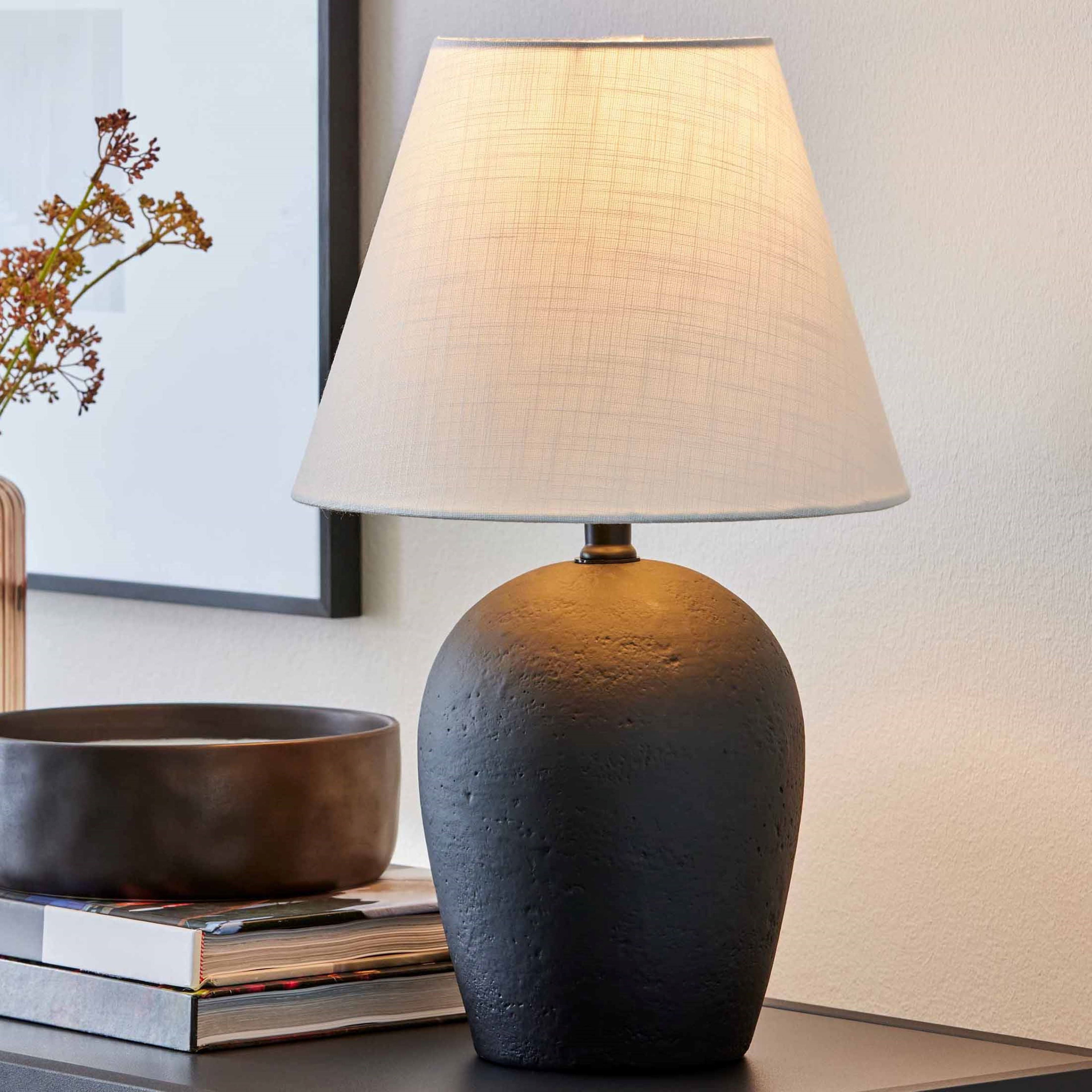 AVERO™ 18"H Ceramic Urn Style Table Lamp, Matte Black Finish, with White Linen Empire Shade - AVERO™