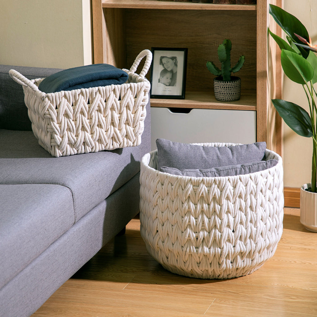 AVERO™ (2 pack) Medium White Woven Rope Decorative Storage Basket with Handles, 14.3 in x 11 in x 9 in - AVERO™