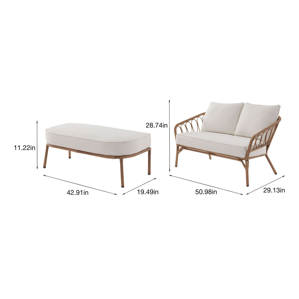 AVERO™ Willow Sage All-Weather Wicker Outdoor Loveseat and Ottoman Set, Beige - AVERO™