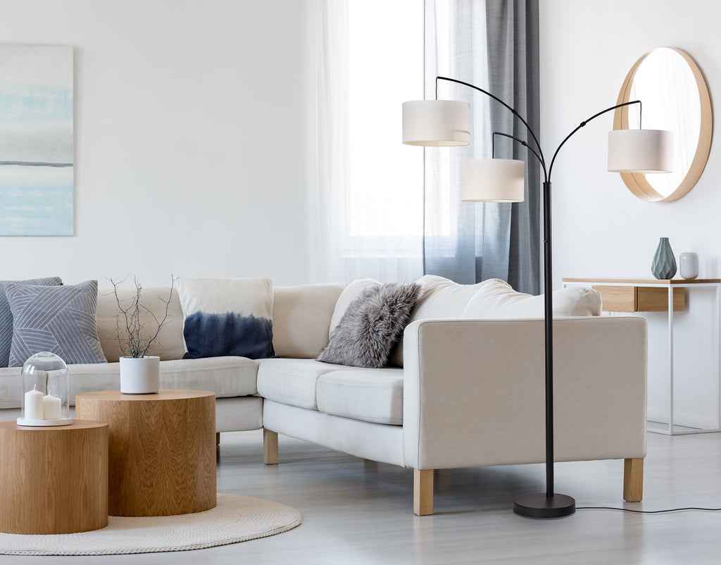 AVERO™ 82 in Matte Black 3-Light Arc Floor Lamp with Adjustable Shades - AVERO™