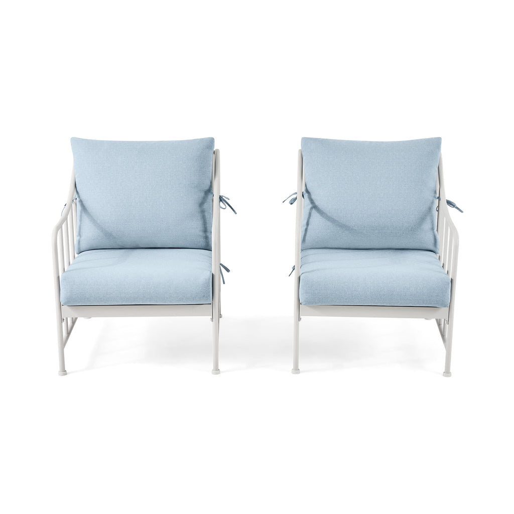 AVERO™ Aubrey 3-Piece Metal Outdoor Chat Set, White & Blue - AVERO™