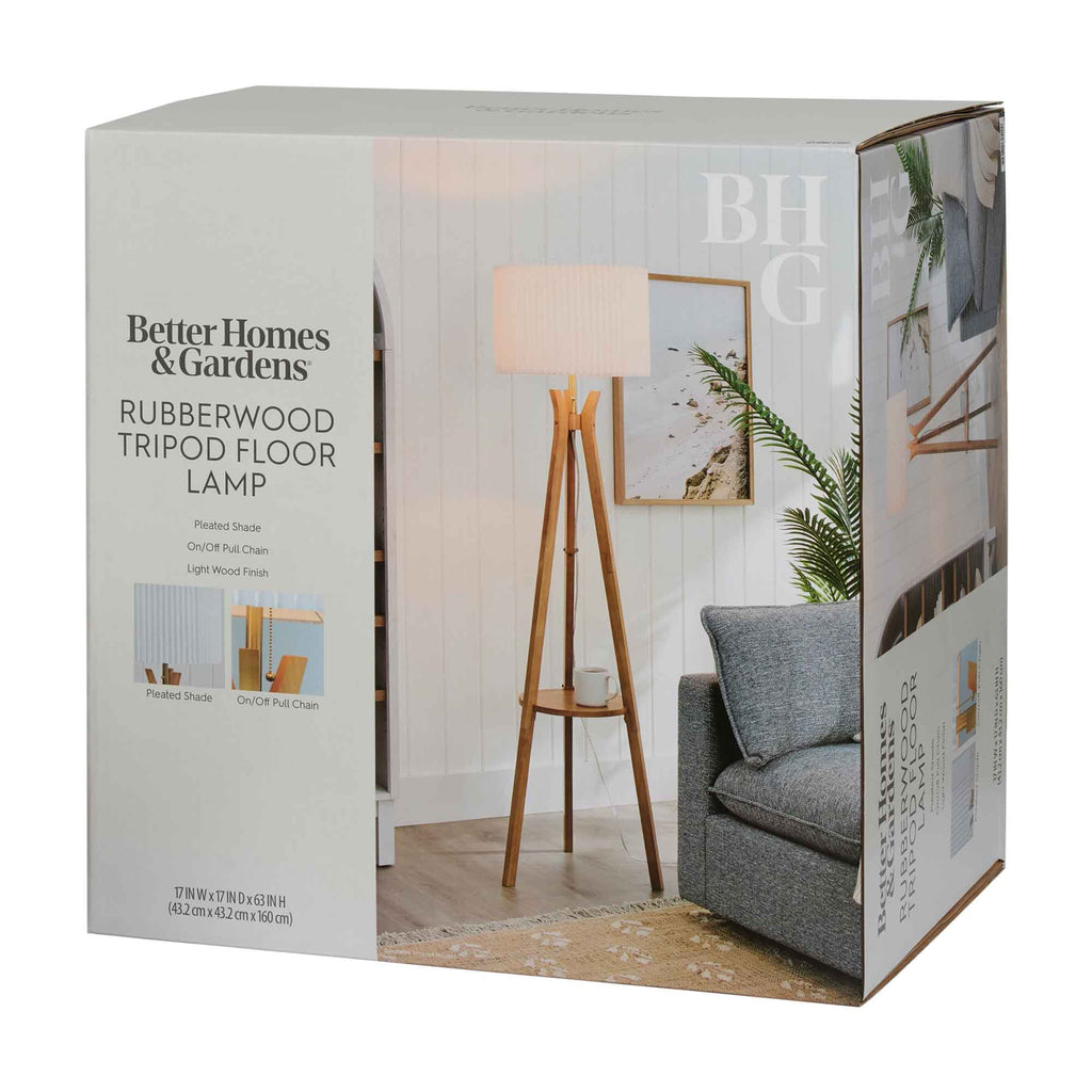 AVERO™ 63 in Natural Wood Tripod Floor Lamp with Pleated Shade - AVERO™