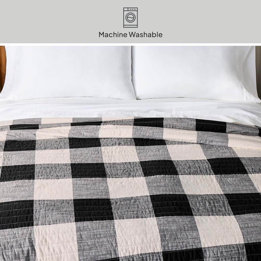 AVERO™ Buffalo Plaid Cotton Quilt, King, Black & White Bedding - AVERO™