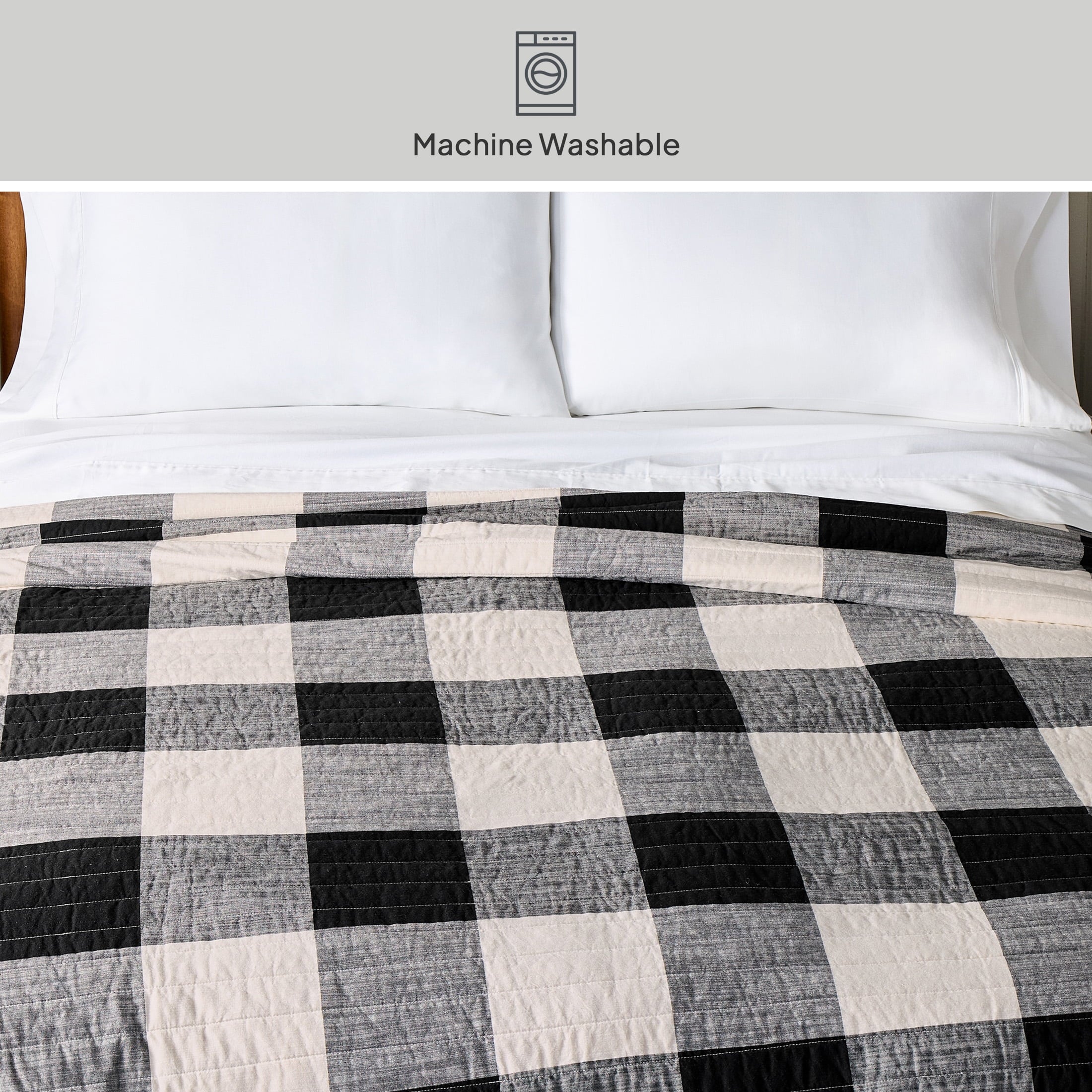 AVERO™ Buffalo Plaid Cotton Quilt, King, Black & White Bedding - AVERO™